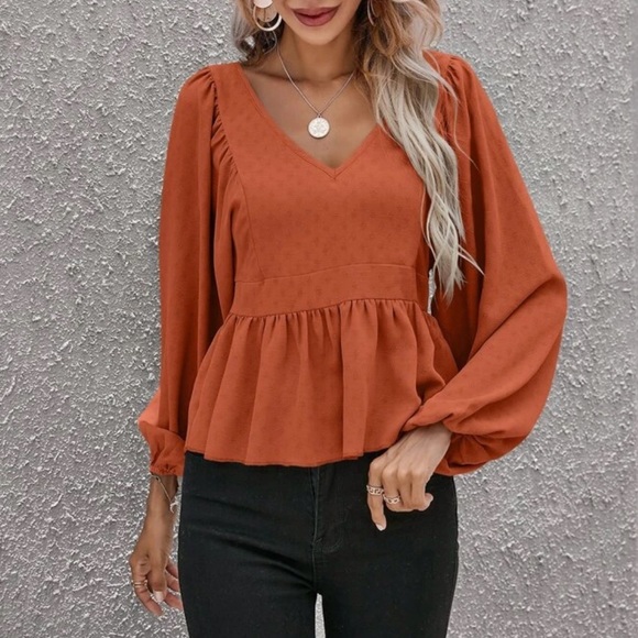 Boho ruffle hem lantern sleeve blouse - Picture 3 of 7
